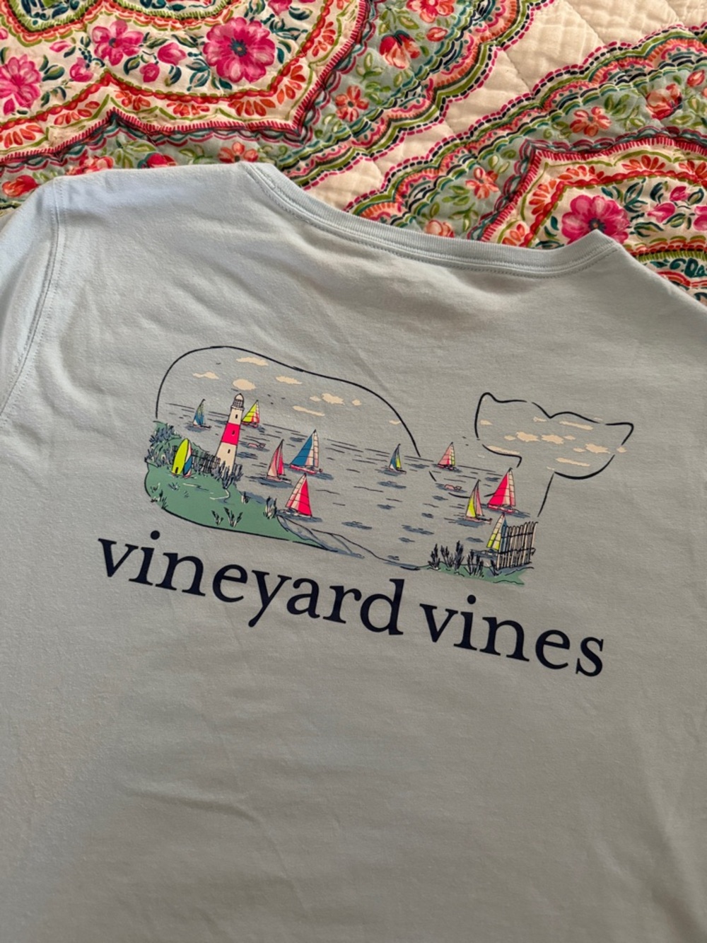Vineyard Vines Light Gray Pocket Tee with Whale Harbor Graphic